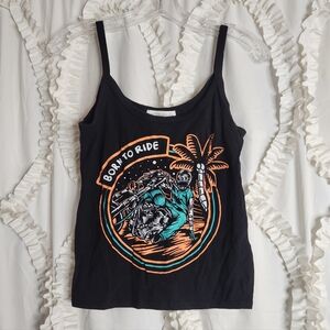F21 Black Born To Ride Festival Y2K Biker Tank Sz M